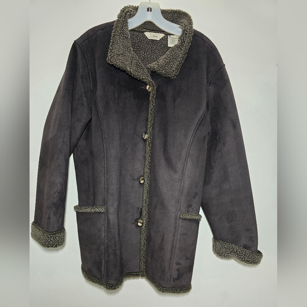 L.L. Bean Vintage sherpa lined faux suede coat Womens XL